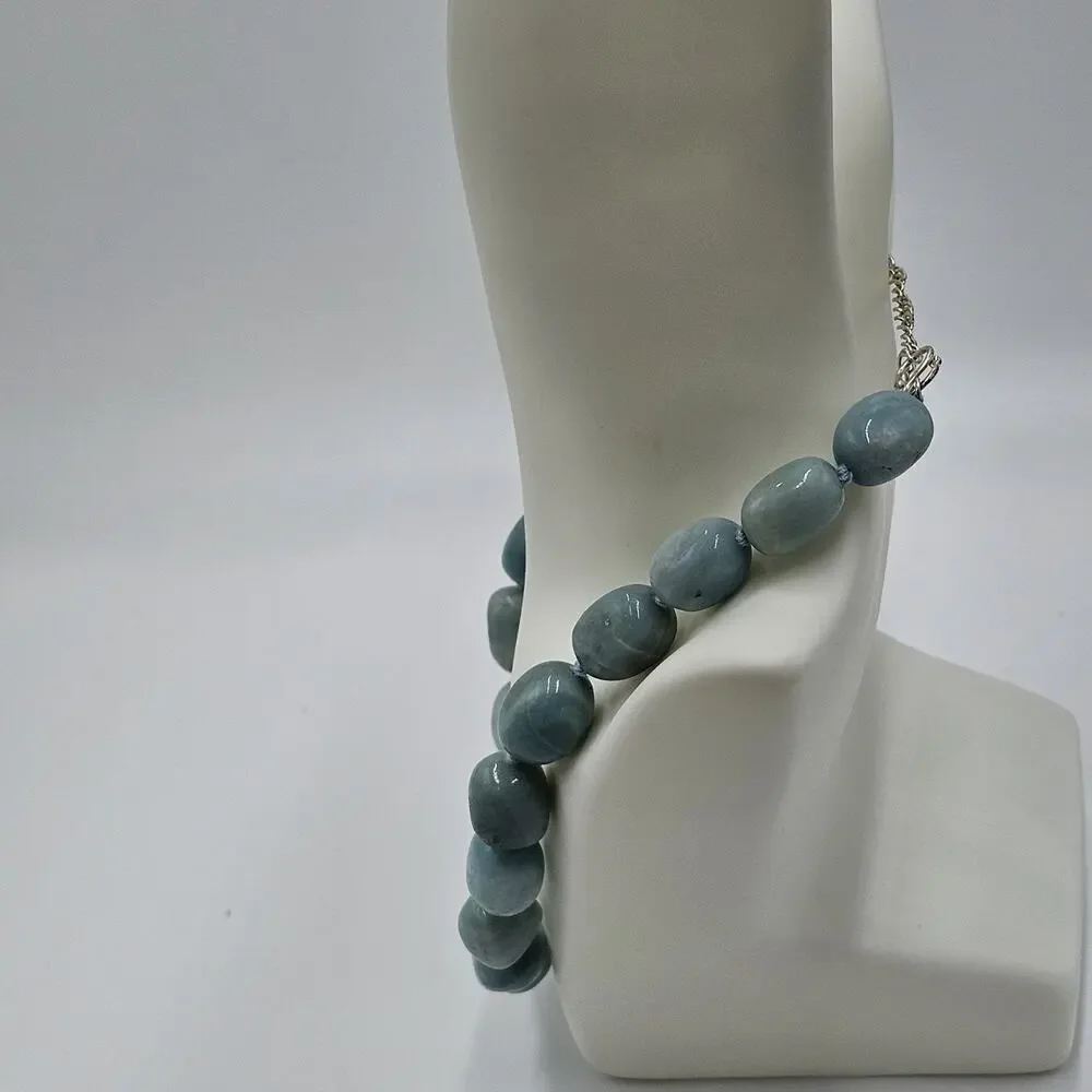 Larimar Blue Stone Bead Necklace & Earrings Set GSJ 925 Sterling